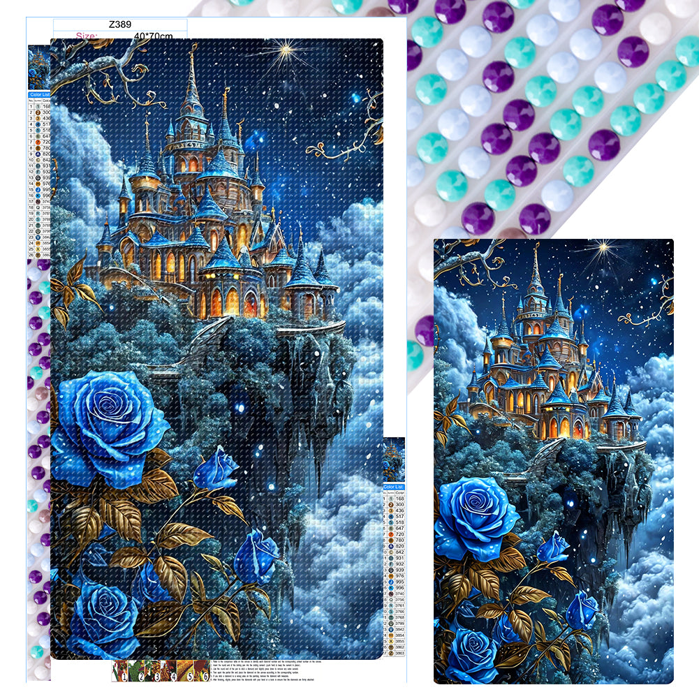 Diamond Painting - Full Round - Castle And Blue Enchantress Flower (40*70CM)