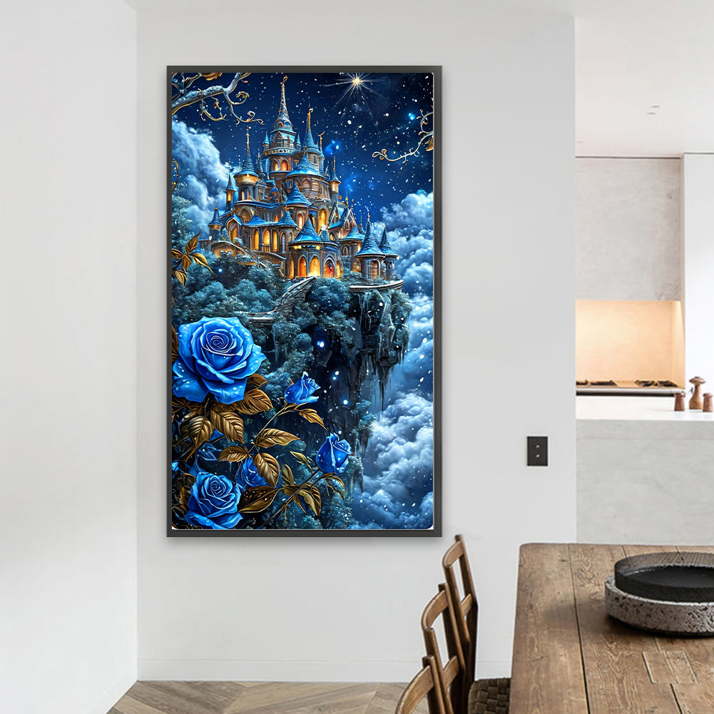 Diamond Painting - Full Round - Castle And Blue Enchantress Flower (40*70CM)