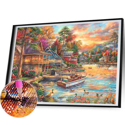 Diamond Painting - Full Round - Street By The River (50*35CM)
