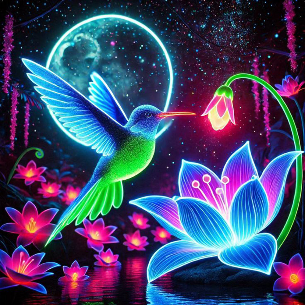 Diamond Painting - Full Round - Glow-In-The-Dark Hummingbirds (30*30CM)