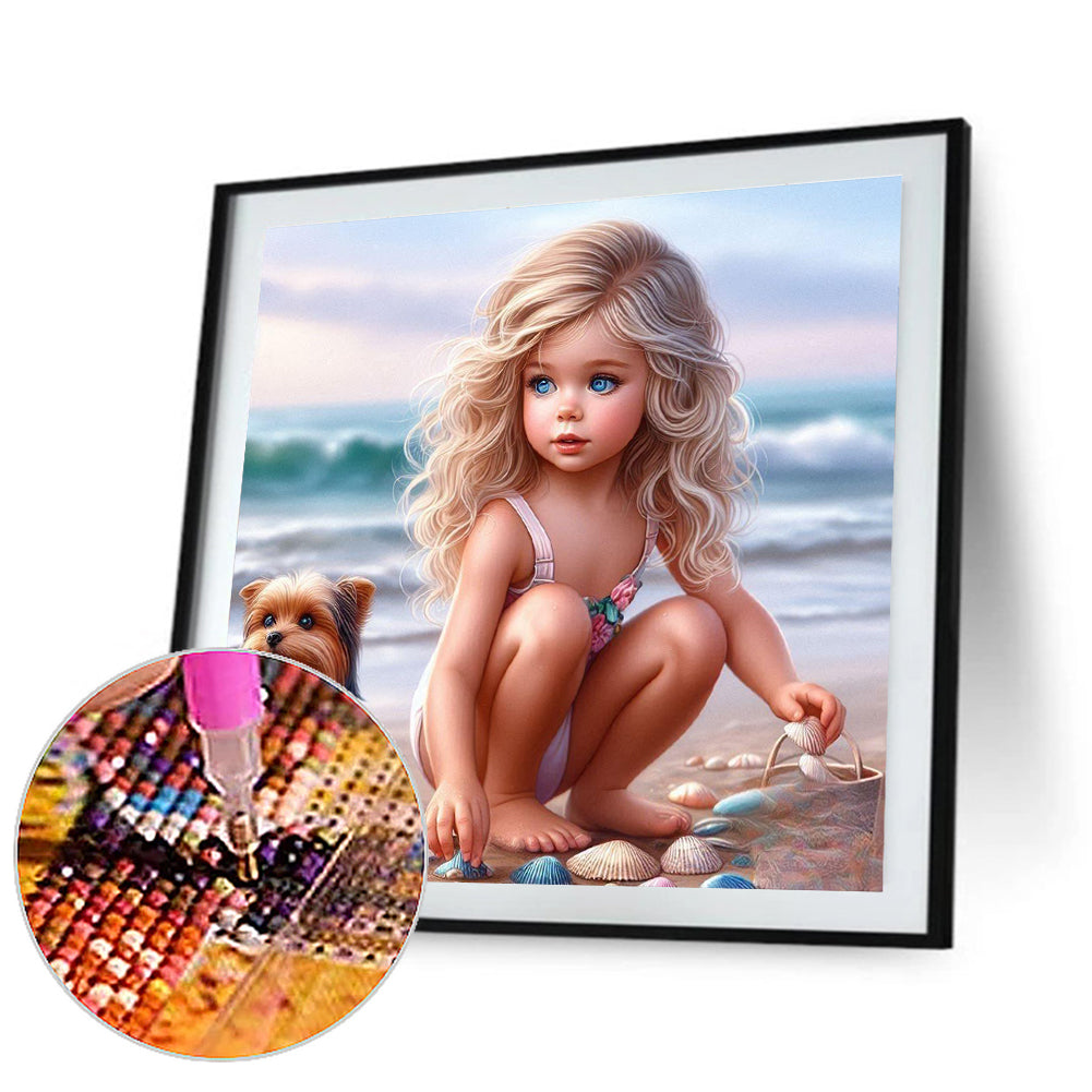 Diamond Painting - Full Round - Girl And Dog (40*40CM)