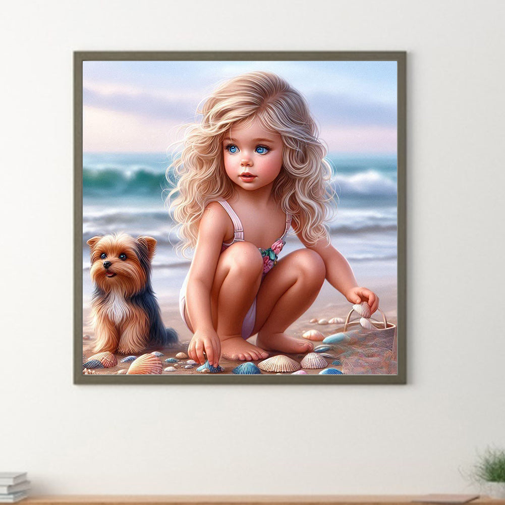 Diamond Painting - Full Round - Girl And Dog (40*40CM)