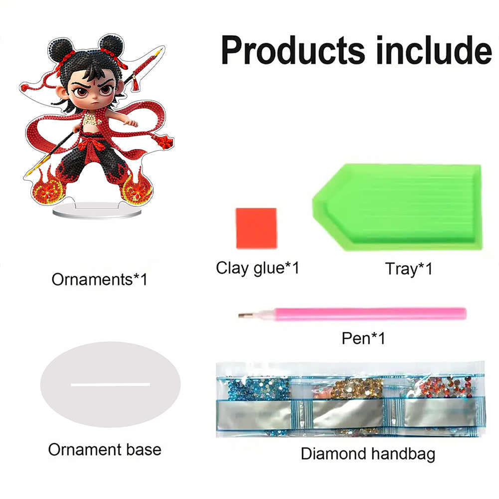 Ne Zha Acrylic Table Top Diamond Painting Ornament Kits Desktop Diamond Art Kits