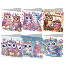 Load image into Gallery viewer, 6Pcs Owl Diamond Handmade Card Diamond Painting Greeting Card for Adults