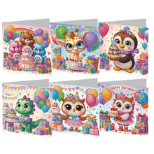 Load image into Gallery viewer, 6Pcs Animal Birthday Diamond Handmade Card Diamond Painting Greeting Card