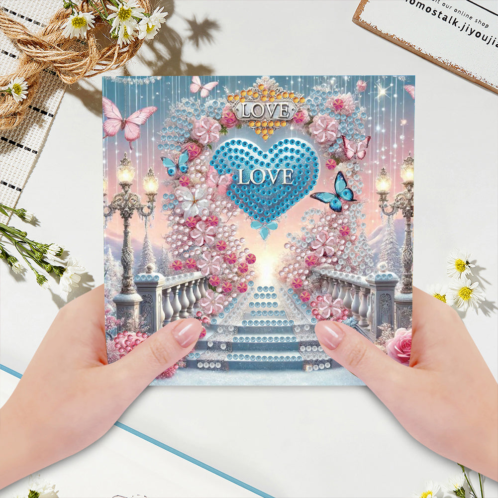 6Pcs Flower Heart Diamond Handmade Card Diamond Painting Greeting Card