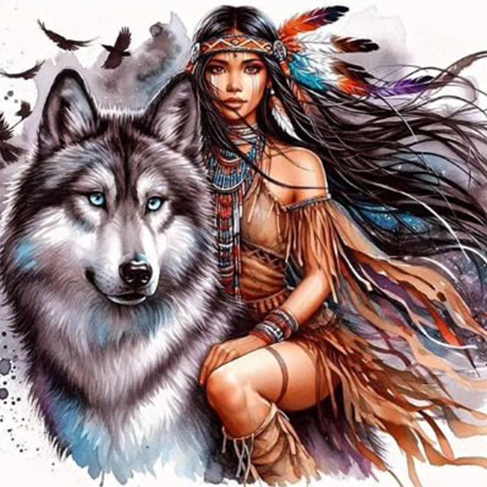 Diamond Painting - Full Round - Girl And Wolf (40*40CM)