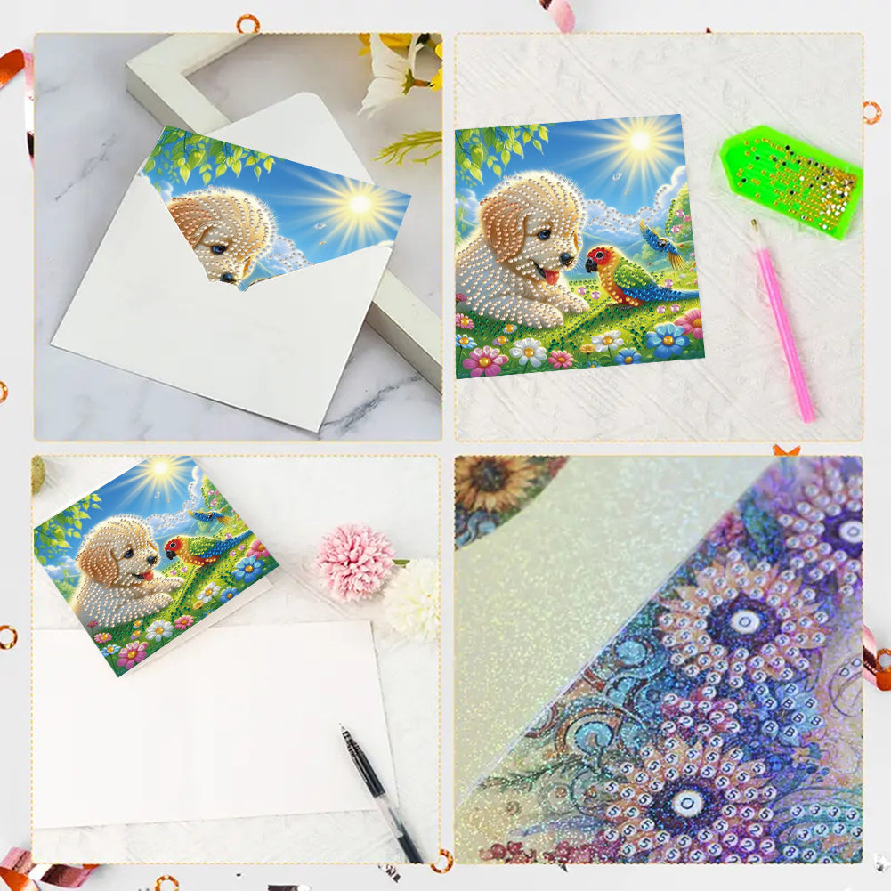 6Pcs Animals DIY Diamond Painting Card Diamond Drawing Card for Adults Beginners