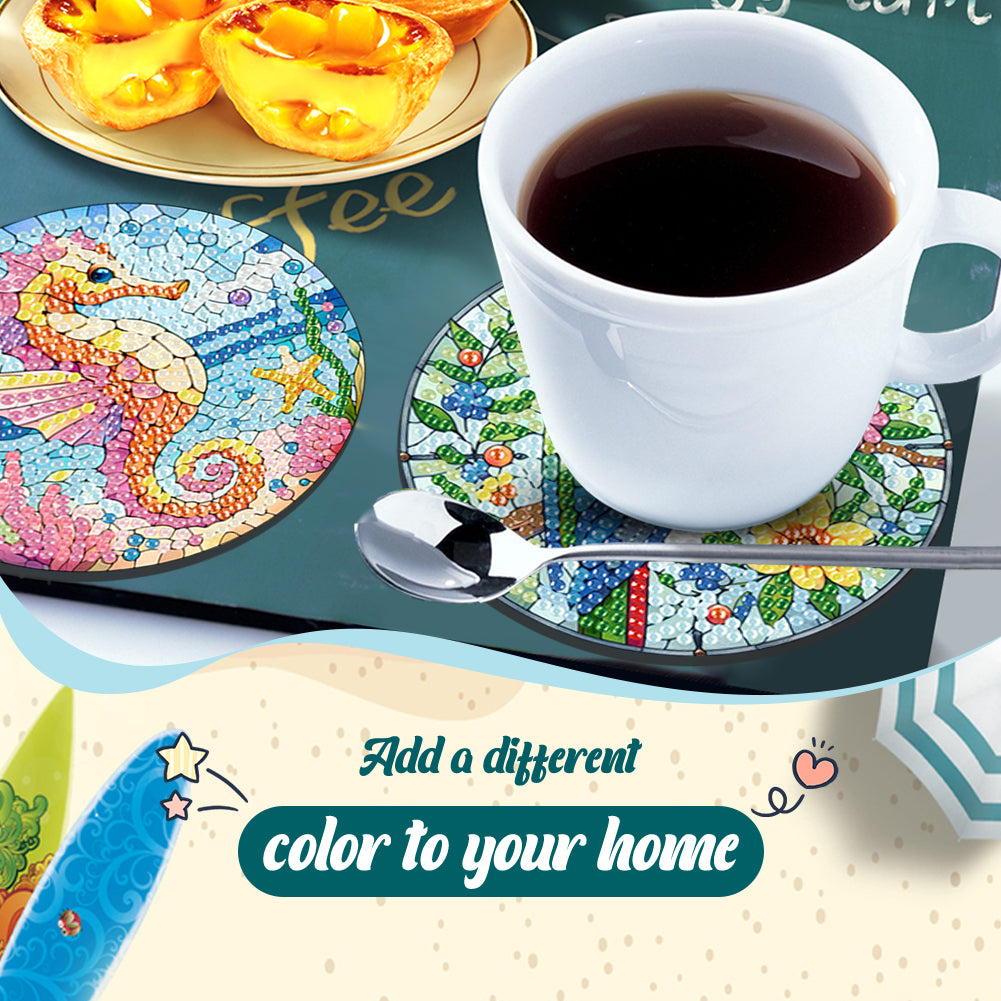 6 Pcs DIY Diamond Painting Coasters Kits with Holder DIY Diamond Art Coaster Set