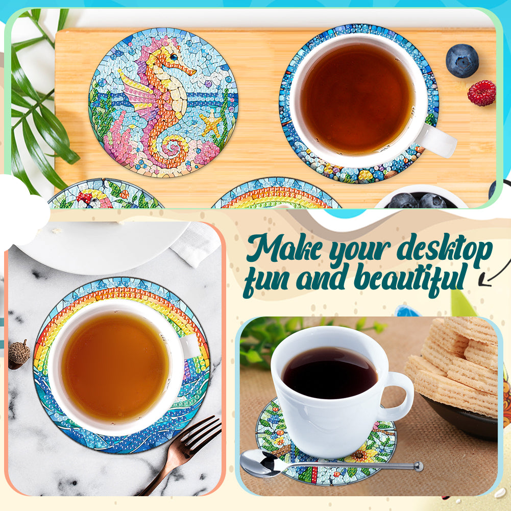 6 Pcs DIY Diamond Painting Coasters Kits with Holder DIY Diamond Art Coaster Set
