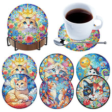 Load image into Gallery viewer, 6pcs Cat DIY Diamond Painting Coasters Kits with Holder for Adult Beginner