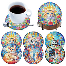 Load image into Gallery viewer, 6pcs Cat DIY Diamond Painting Coasters Kits with Holder for Adult Beginner