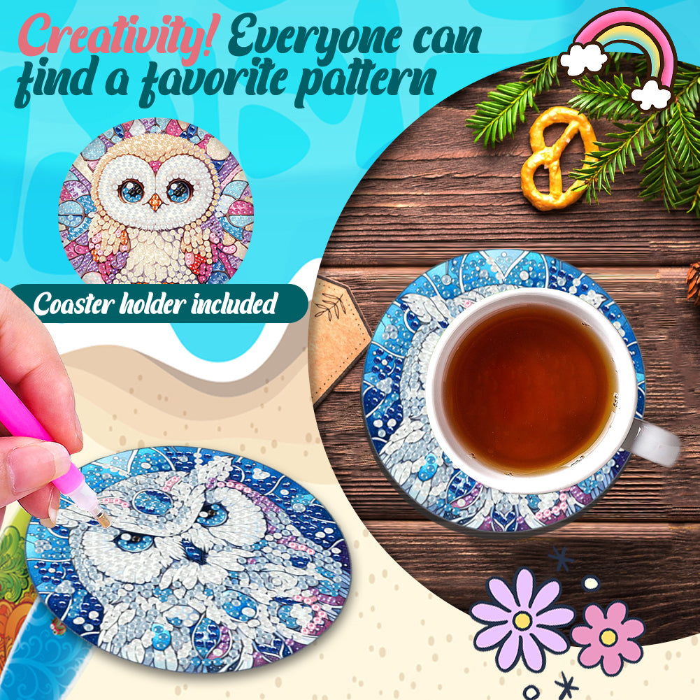 6 Pcs DIY Diamond Painting Coasters Kits with Holder DIY Diamond Art Coaster Set