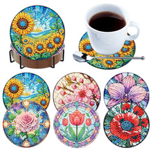 Load image into Gallery viewer, 6pcs Flower DIY Diamond Painting Coasters Kits with Holder for Adult Beginner