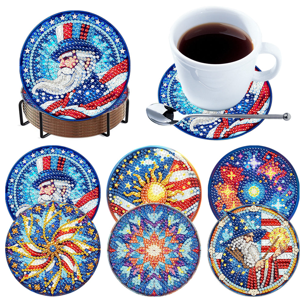 6 Pcs DIY Diamond Painting Coasters Kits with Holder DIY Diamond Art Coaster Set