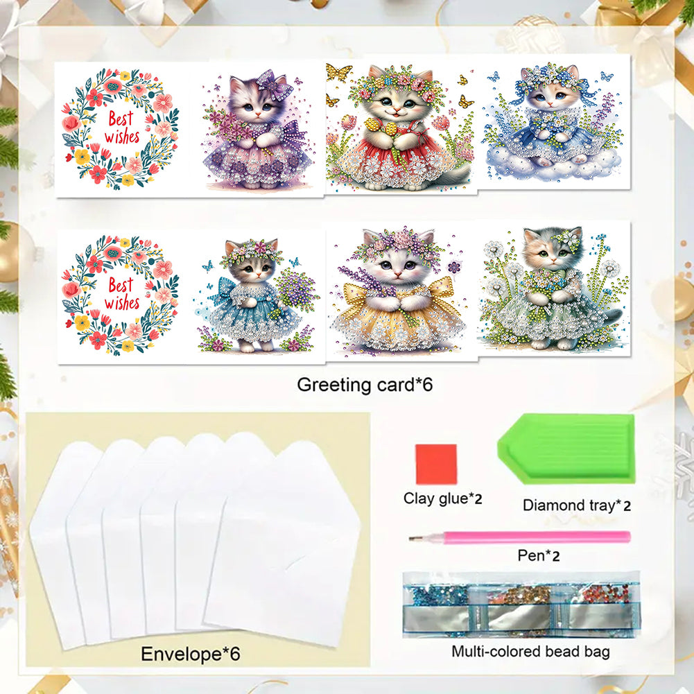6pcs DIY Diamond Art Greeting Cards 5D Rhinestone Arts Greetings Birthday Card