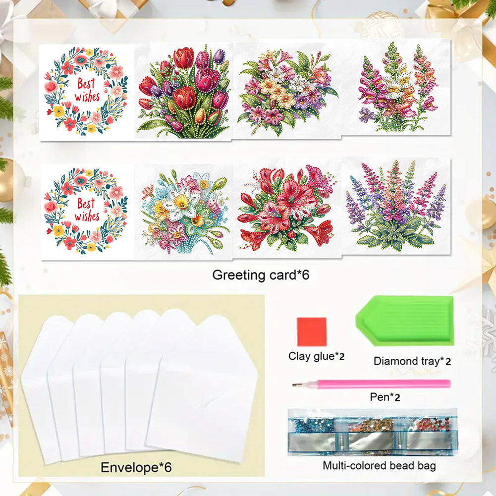 6pcs DIY Diamond Art Greeting Cards 5D Rhinestone Arts Greetings Birthday Card