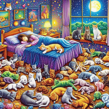 Load image into Gallery viewer, Diamond Painting - Full Round - Girl And Cats (40*40CM)