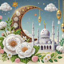 Load image into Gallery viewer, Diamond Painting - Partial Special Shaped - White Flower Crescent Moon Castle (30*30CM)
