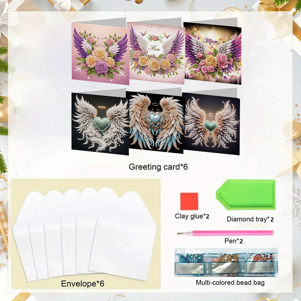 6Pcs 5D DIY Diamond Painting Greeting Card with Envelope Gift for Mothers Day
