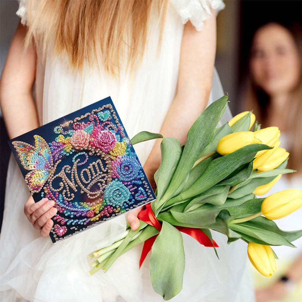 6Pcs 5D DIY Diamond Painting Greeting Card with Envelope Gift for Mothers Day