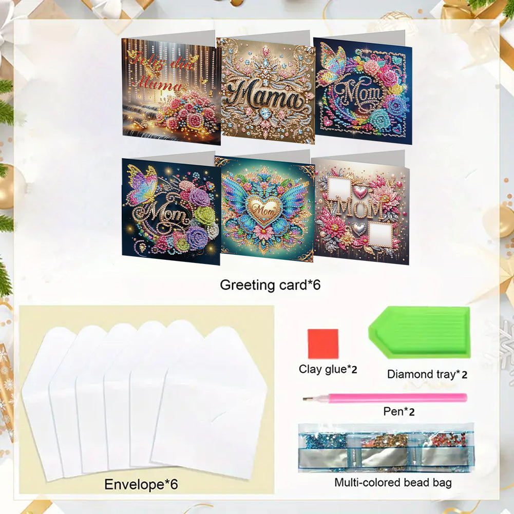 6Pcs 5D DIY Diamond Painting Greeting Card with Envelope Gift for Mothers Day