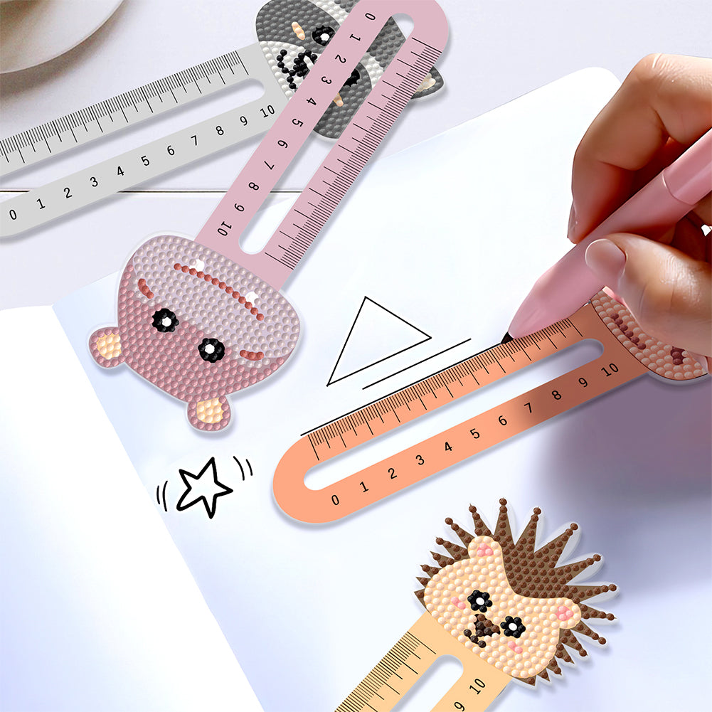 6Pcs PET Cartoon Animals 5D DIY Diamond Art Ruler Book Mark for Reading Day Gift