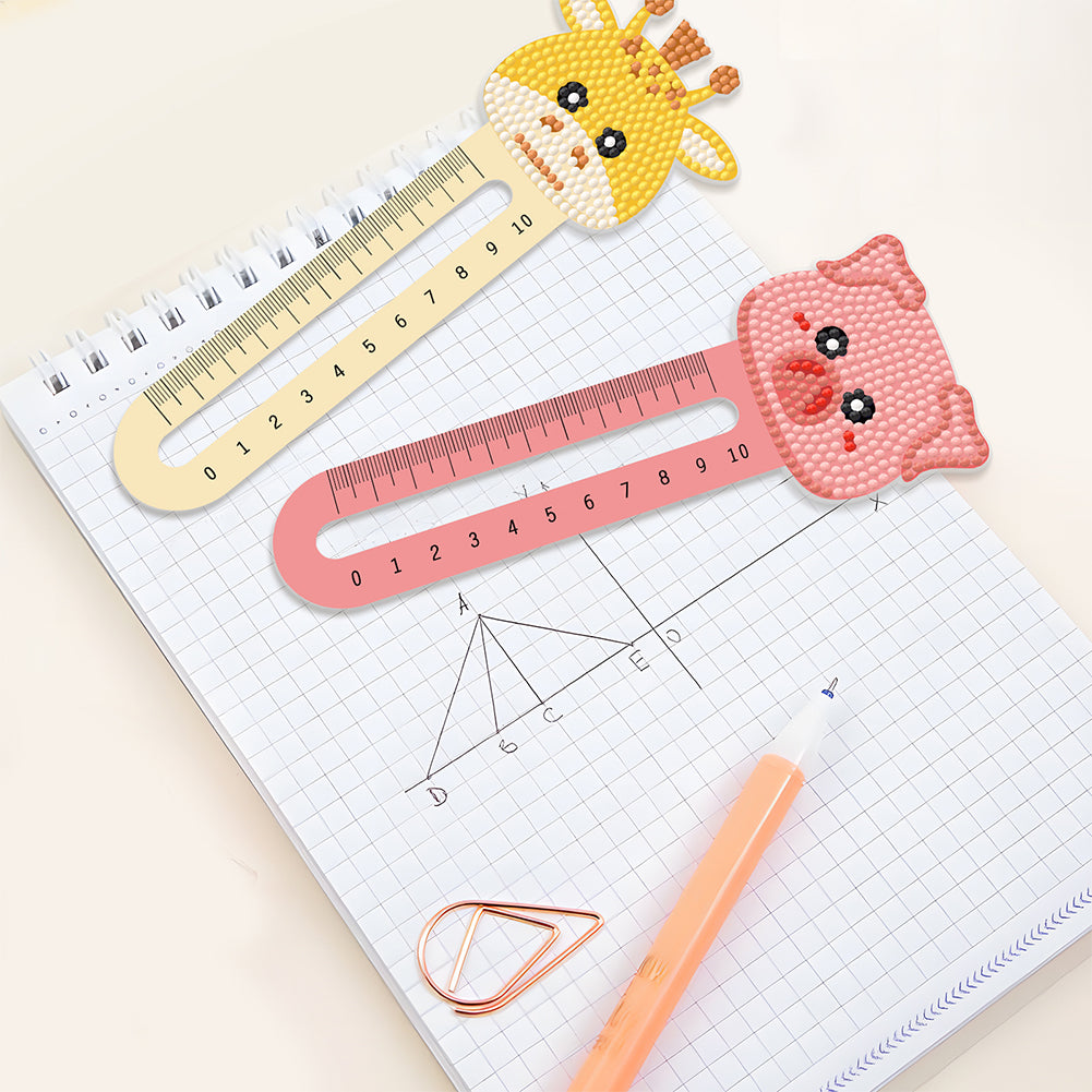 6Pcs PET Cartoon Animals 5D DIY Diamond Art Ruler Book Mark for Reading Day Gift