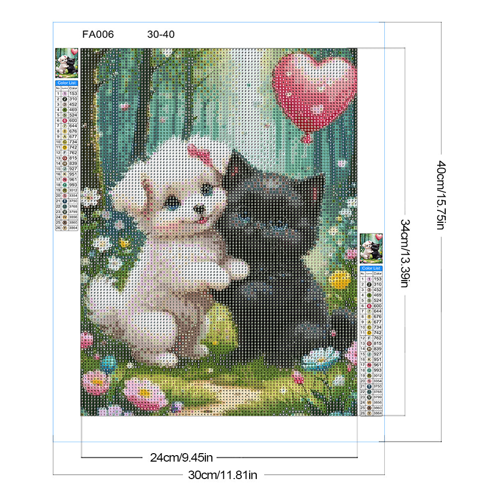 Diamond Painting - Full Round - White Dog And Black Cat (30*40CM)