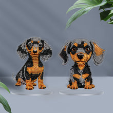 Load image into Gallery viewer, 2Pcs Acrylic Special Shaped Cute Dachshund Desktop Diamond Art Kits for Beginner