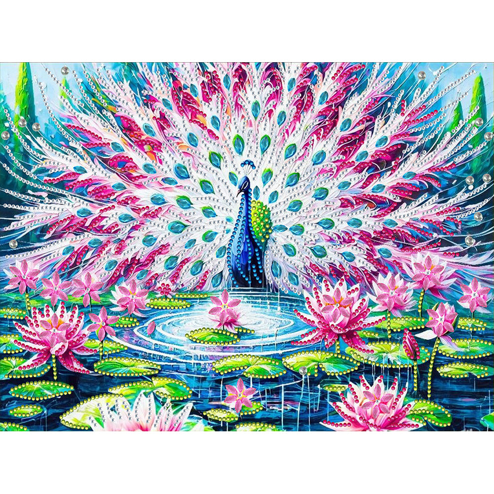 Diamond Painting - Partial Special Shaped - Peacock In Lotus Pond (40*30CM)