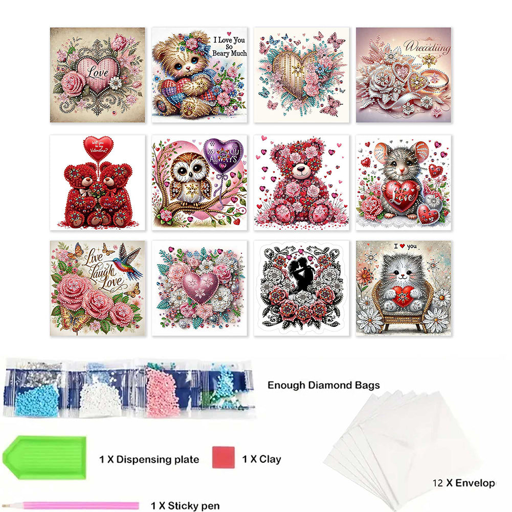 12Pcs Birthday Diamond Drawing Card Diamond Daily Wish Card for Adults Beginners