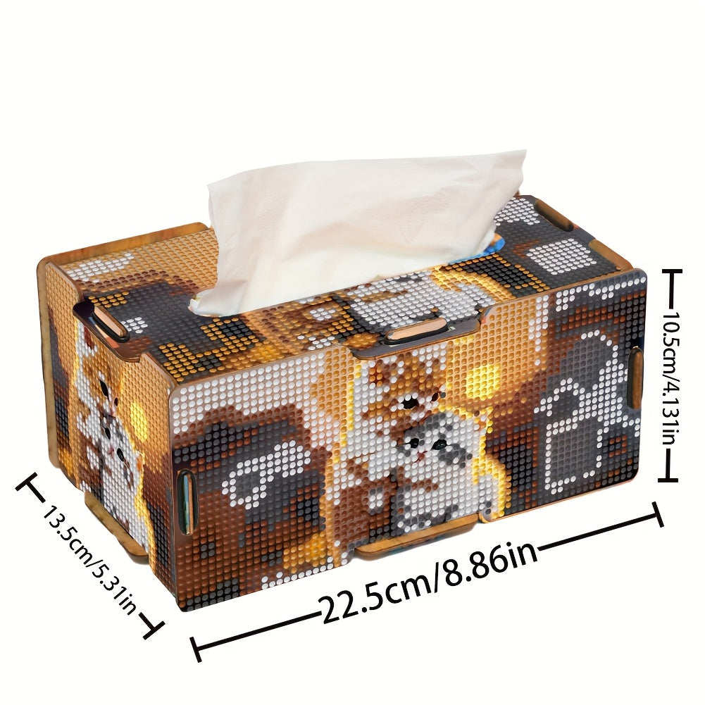 Wooden Colorful Pattern 5D Diamond Painting Tissue Holder Diamond Art Tissue Box