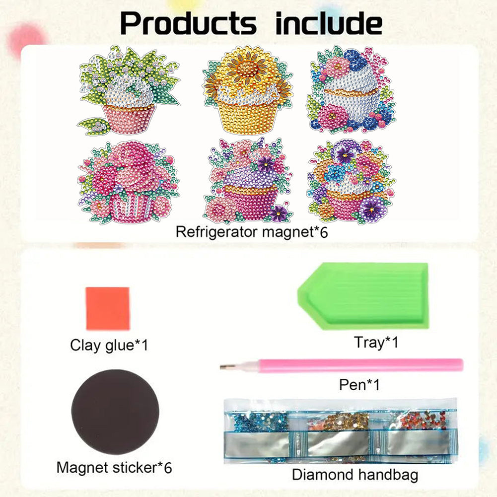 6Pcs Diamond Painting Refrigerator Magnets Diamond Art Kits for Adults Beginners