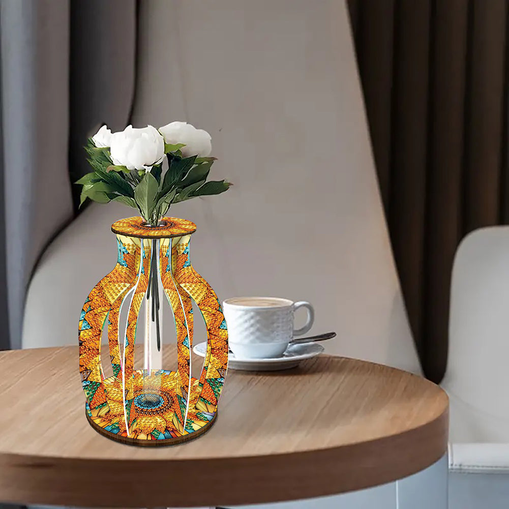 Acrylic Wood Animal Flower Diamond Painting Flower Vase for Home Office Decor
