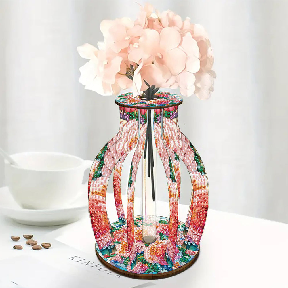 Acrylic Wood Animal Flower Diamond Painting Flower Vase for Home Office Decor