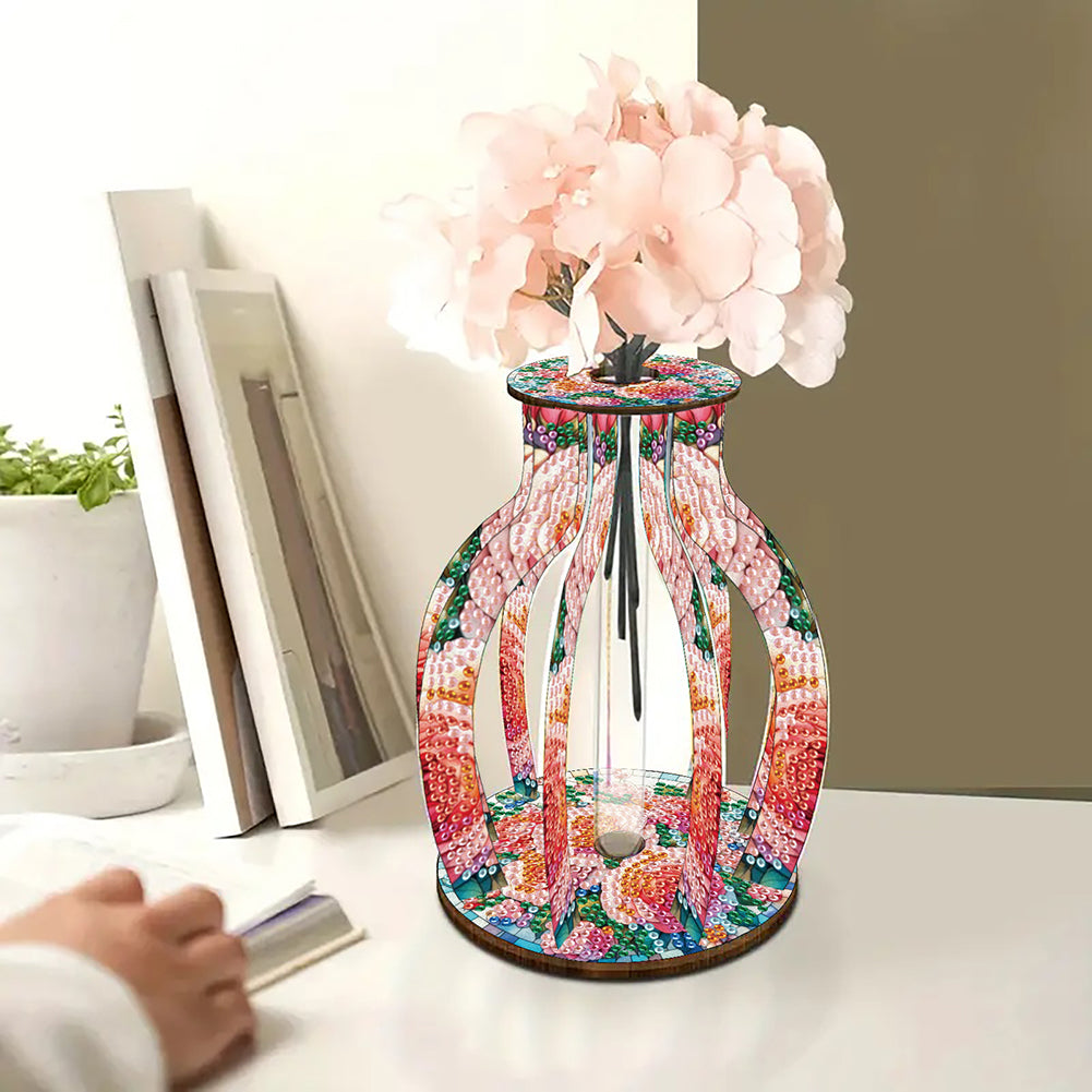 Acrylic Wood Animal Flower Diamond Painting Flower Vase for Home Office Decor