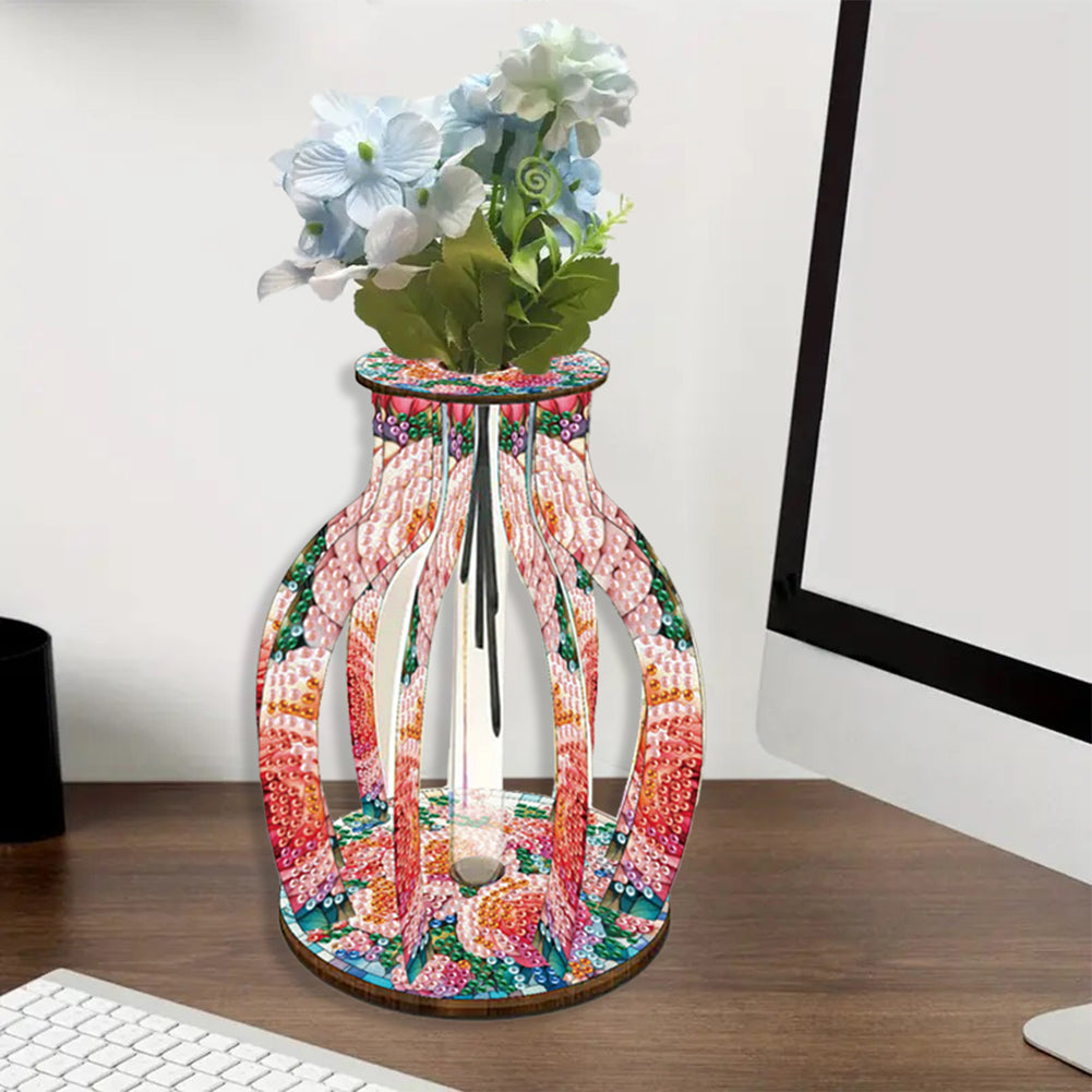 Acrylic Wood Animal Flower Diamond Painting Flower Vase for Home Office Decor