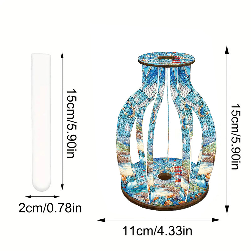 Acrylic Wood Animal Flower Diamond Painting Flower Vase for Home Office Decor
