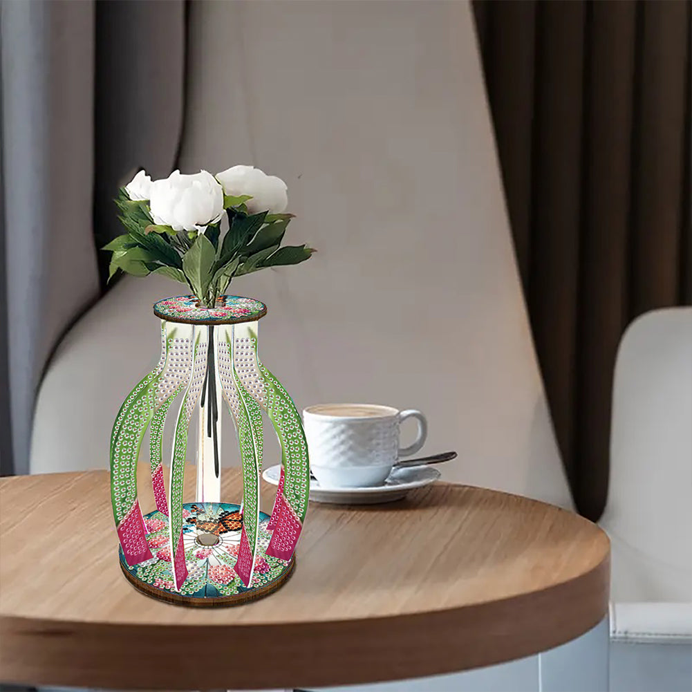 Acrylic Wood Animal Flower Diamond Painting Flower Vase for Home Office Decor