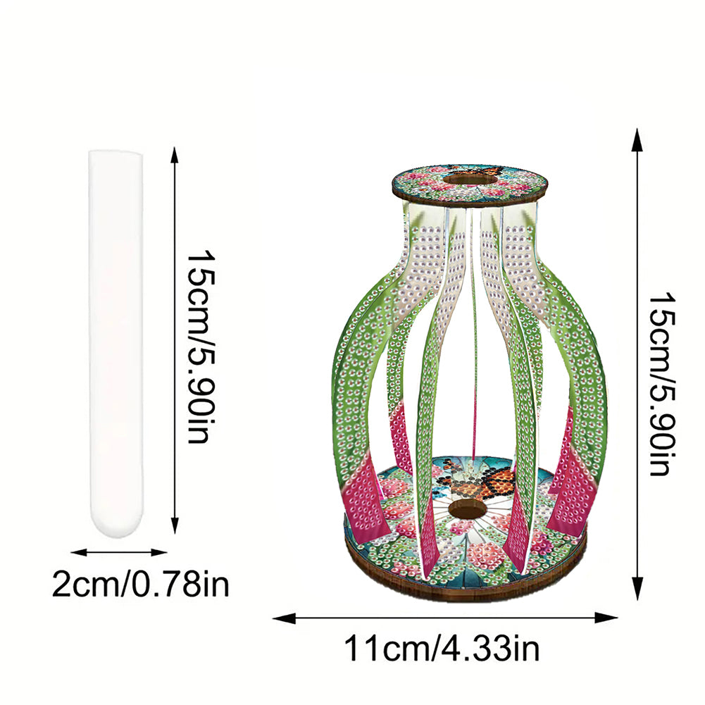 Acrylic Wood Animal Flower Diamond Painting Flower Vase for Home Office Decor