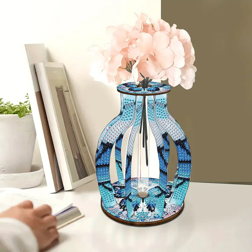 Acrylic Wood Animal Flower Diamond Painting Flower Vase for Home Office Decor