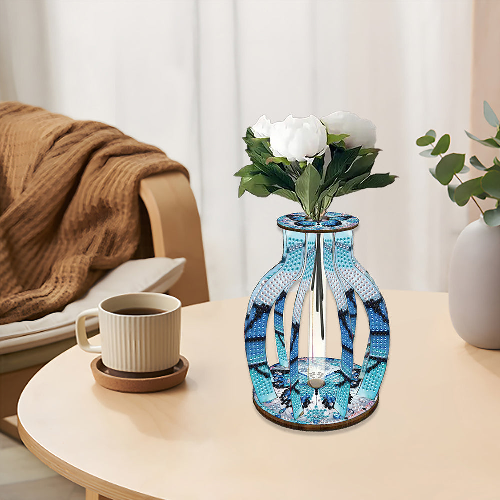 Acrylic Wood Animal Flower Diamond Painting Flower Vase for Home Office Decor