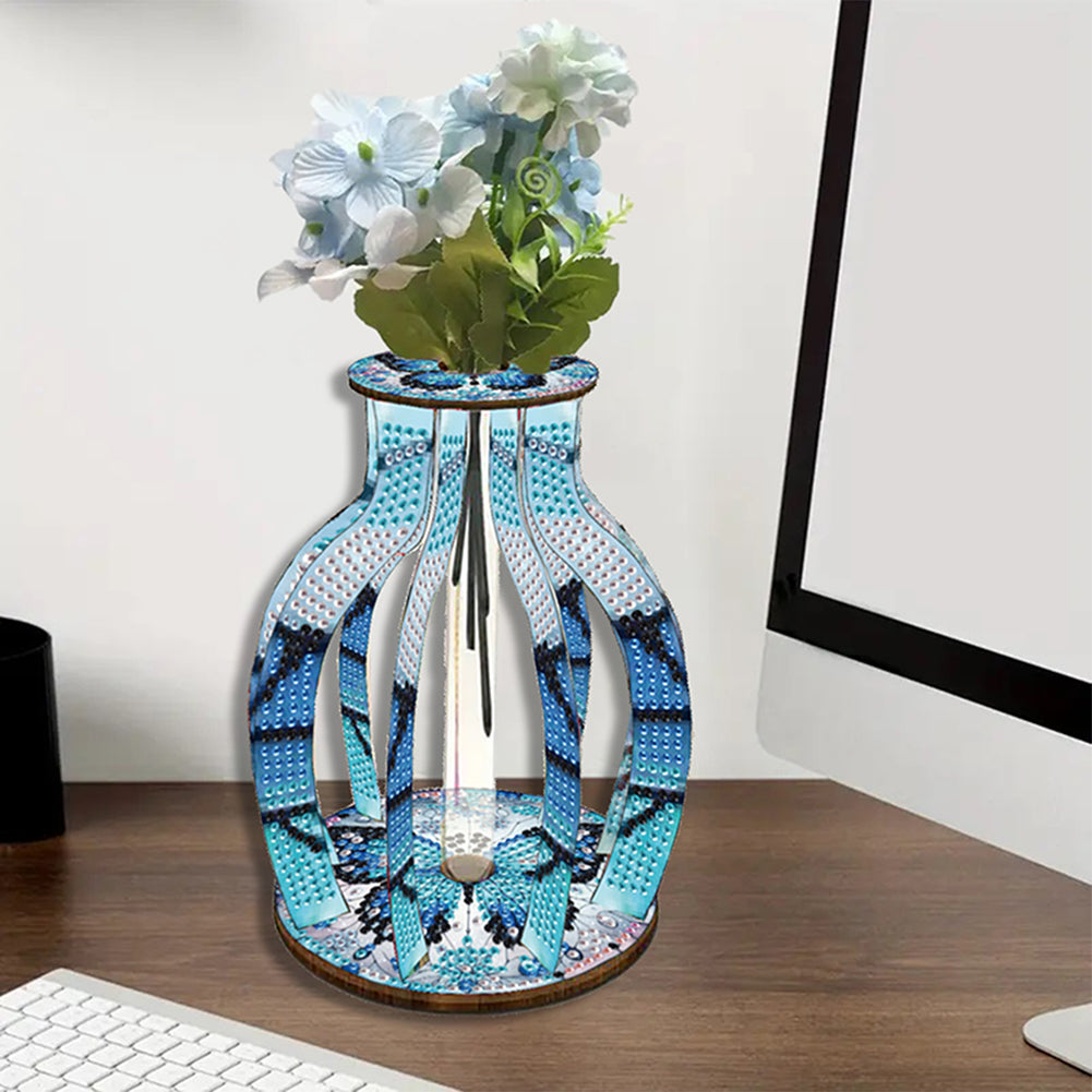 Acrylic Wood Animal Flower Diamond Painting Flower Vase for Home Office Decor