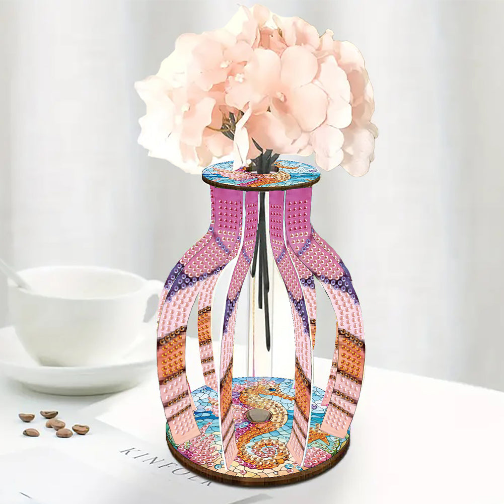 Acrylic Wood Animal Flower Diamond Painting Flower Vase for Home Office Decor