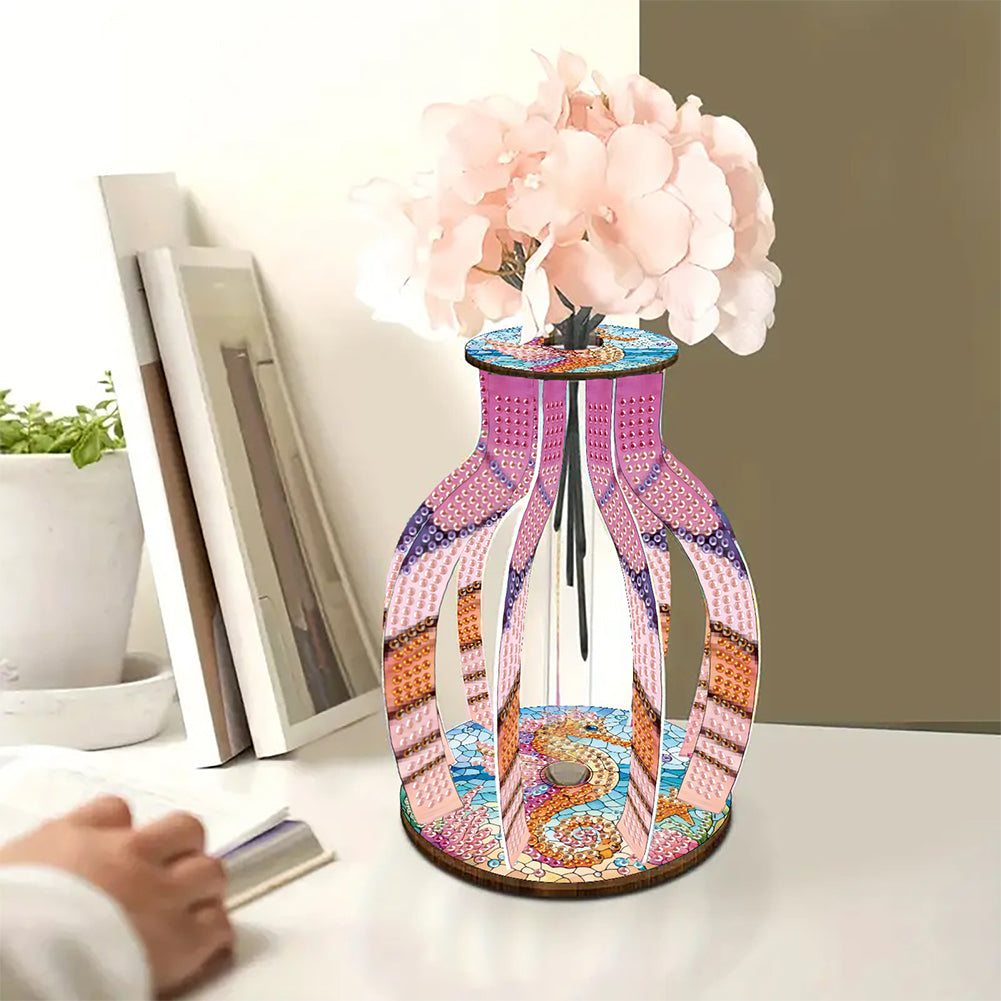Acrylic Wood Animal Flower Diamond Painting Flower Vase for Home Office Decor