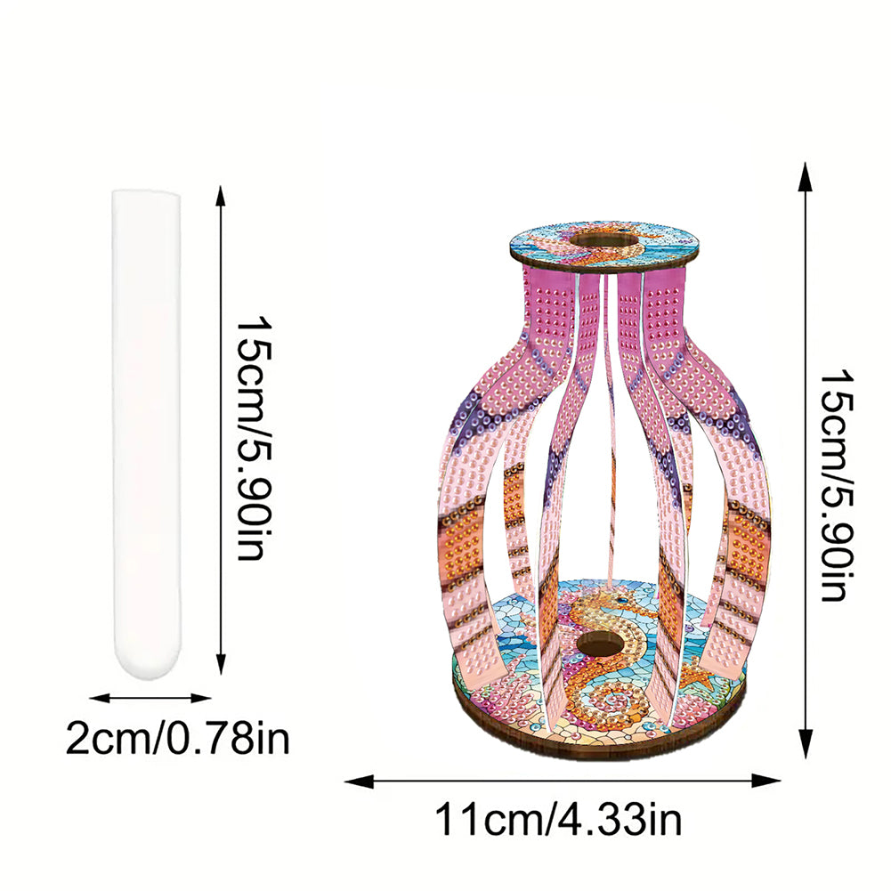 Acrylic Wood Animal Flower Diamond Painting Flower Vase for Home Office Decor