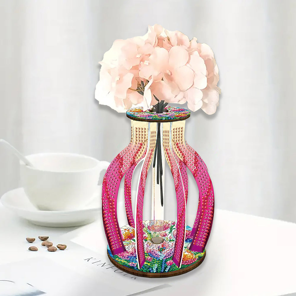 Acrylic Wood Animal Flower Diamond Painting Flower Vase for Home Office Decor