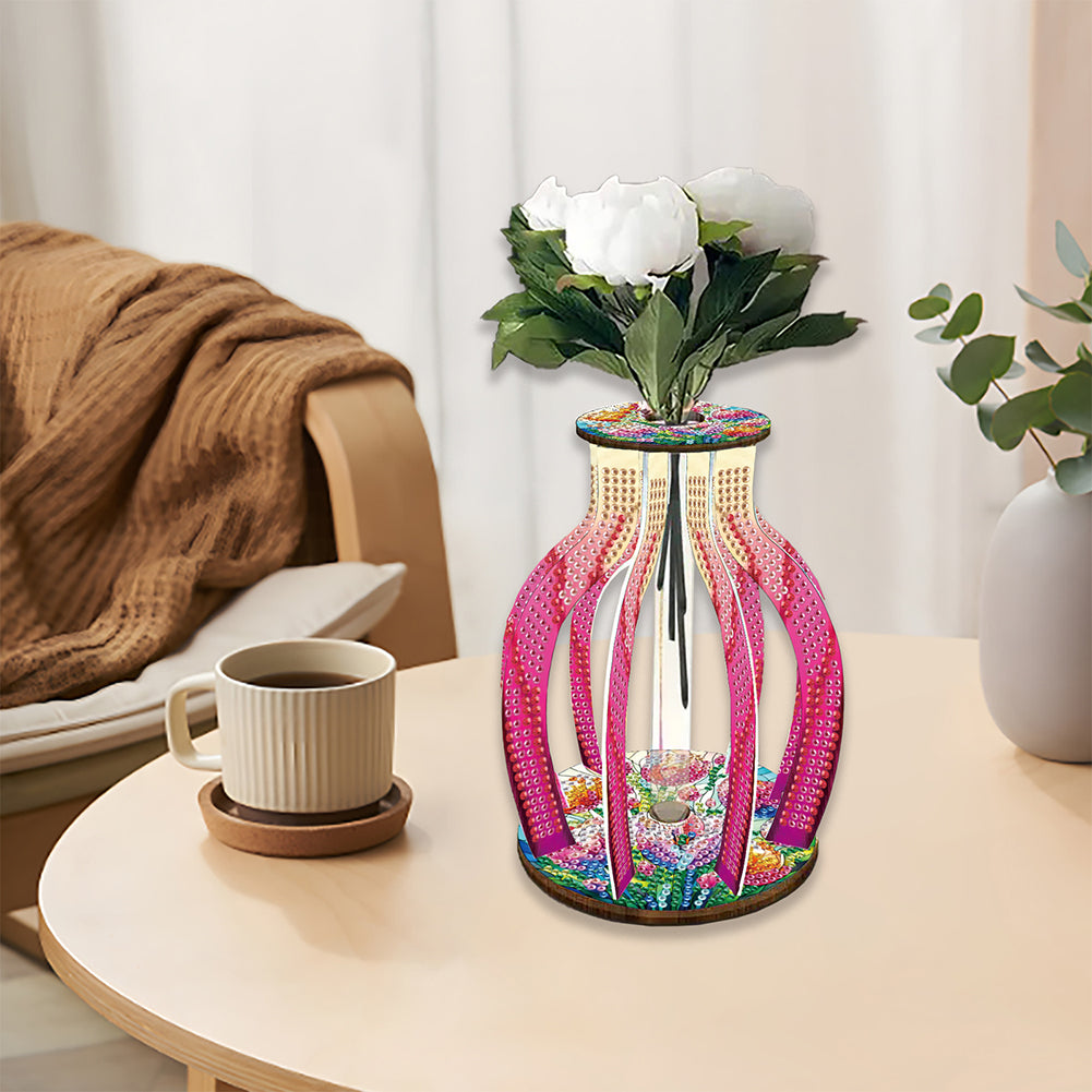 Acrylic Wood Animal Flower Diamond Painting Flower Vase for Home Office Decor