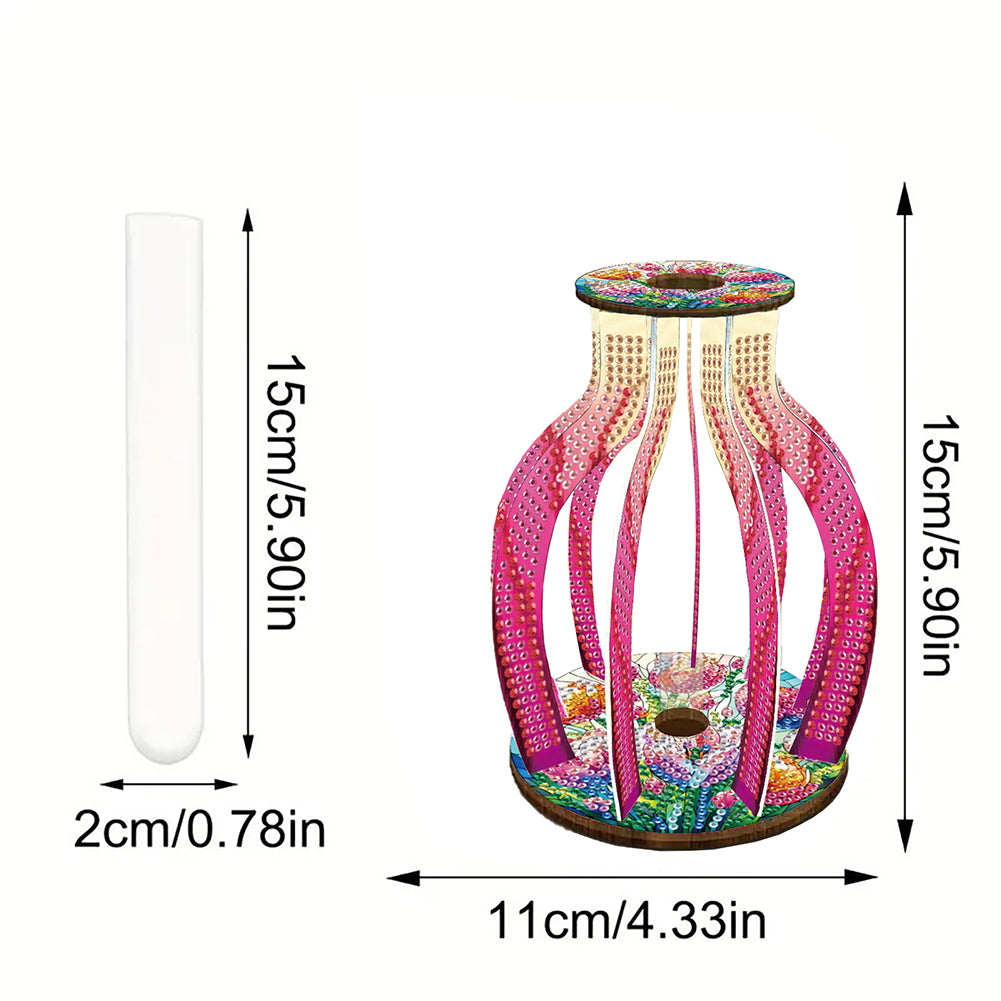 Acrylic Wood Animal Flower Diamond Painting Flower Vase for Home Office Decor
